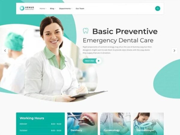 Szablon Venus Modern Theme For Medicine and Clinics Websites