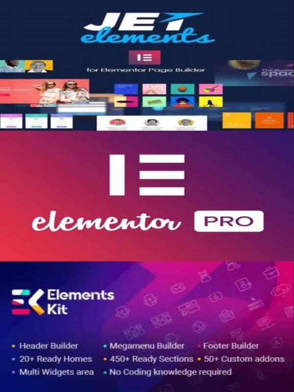 PAKIET Elementor Pro + ElementsKit + Jet Elements